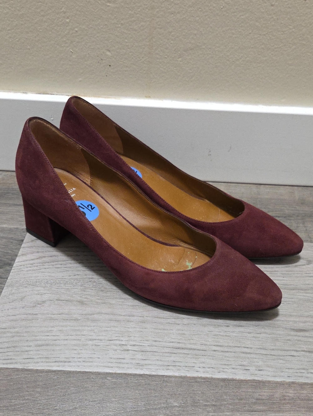 Aquatalia Burgundy Suede Pointed Toe Mid Block Heels